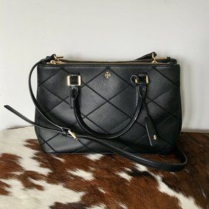 Tory Burch Black Robinson Stitched Mini Double-Zip Tote